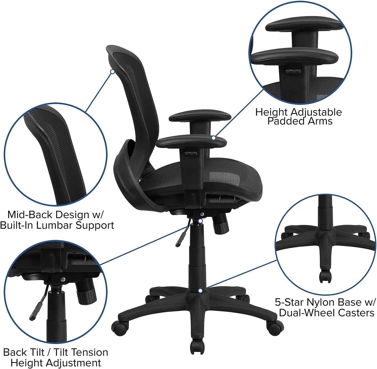 image:imageFlash Furniture MidBack Transparent Black Mesh Executive Swivel Office Chair with Adjustable Arms