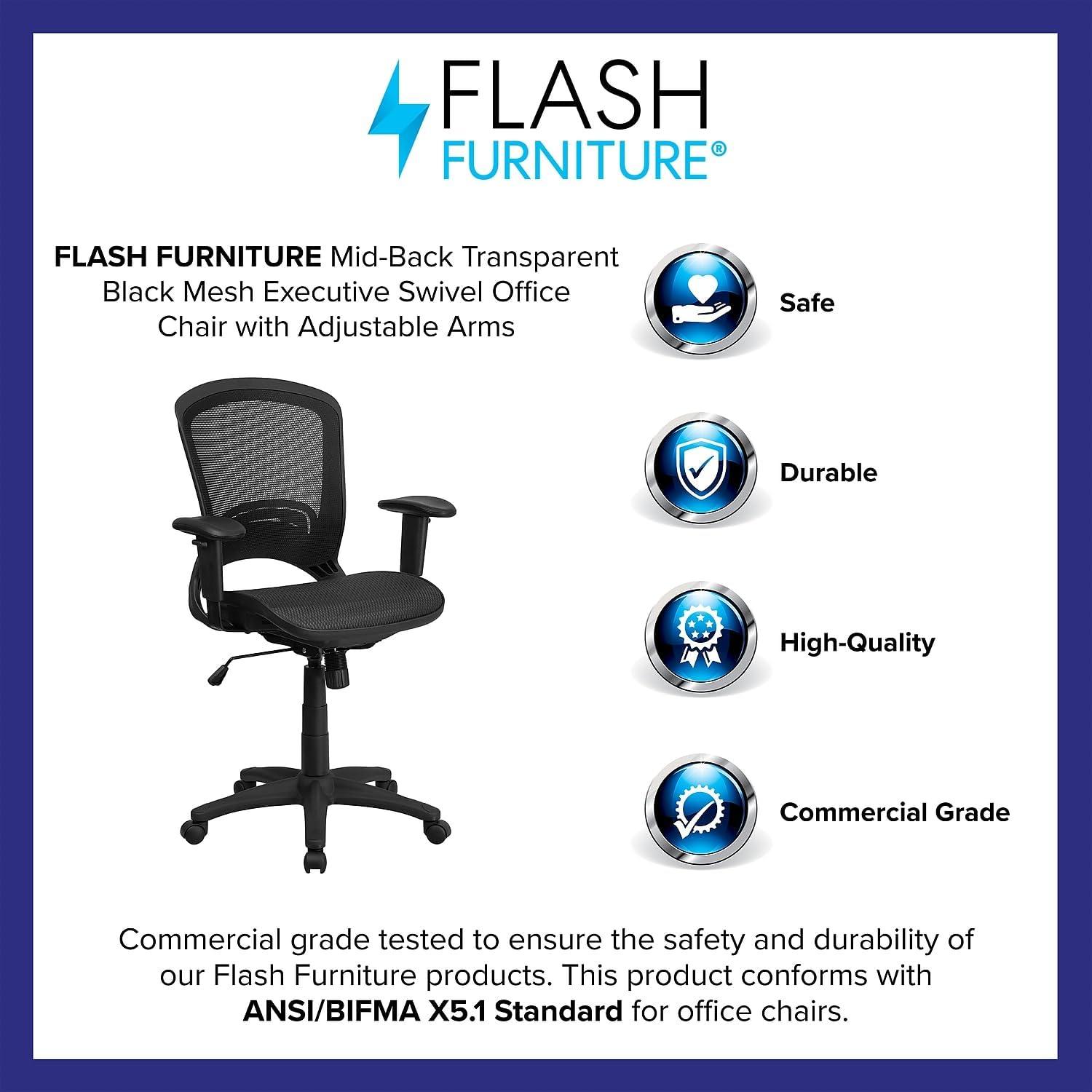 image:imageFlash Furniture MidBack Transparent Black Mesh Executive Swivel Office Chair with Adjustable Arms