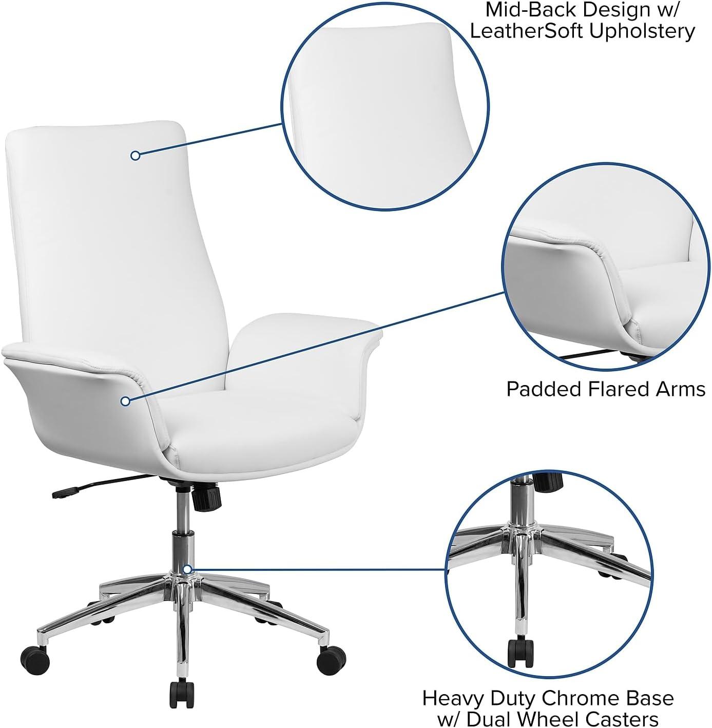 image:imageFlash Furniture MidBack White LeatherSoft Executive Swivel Office Chair with Flared ArmsWhite