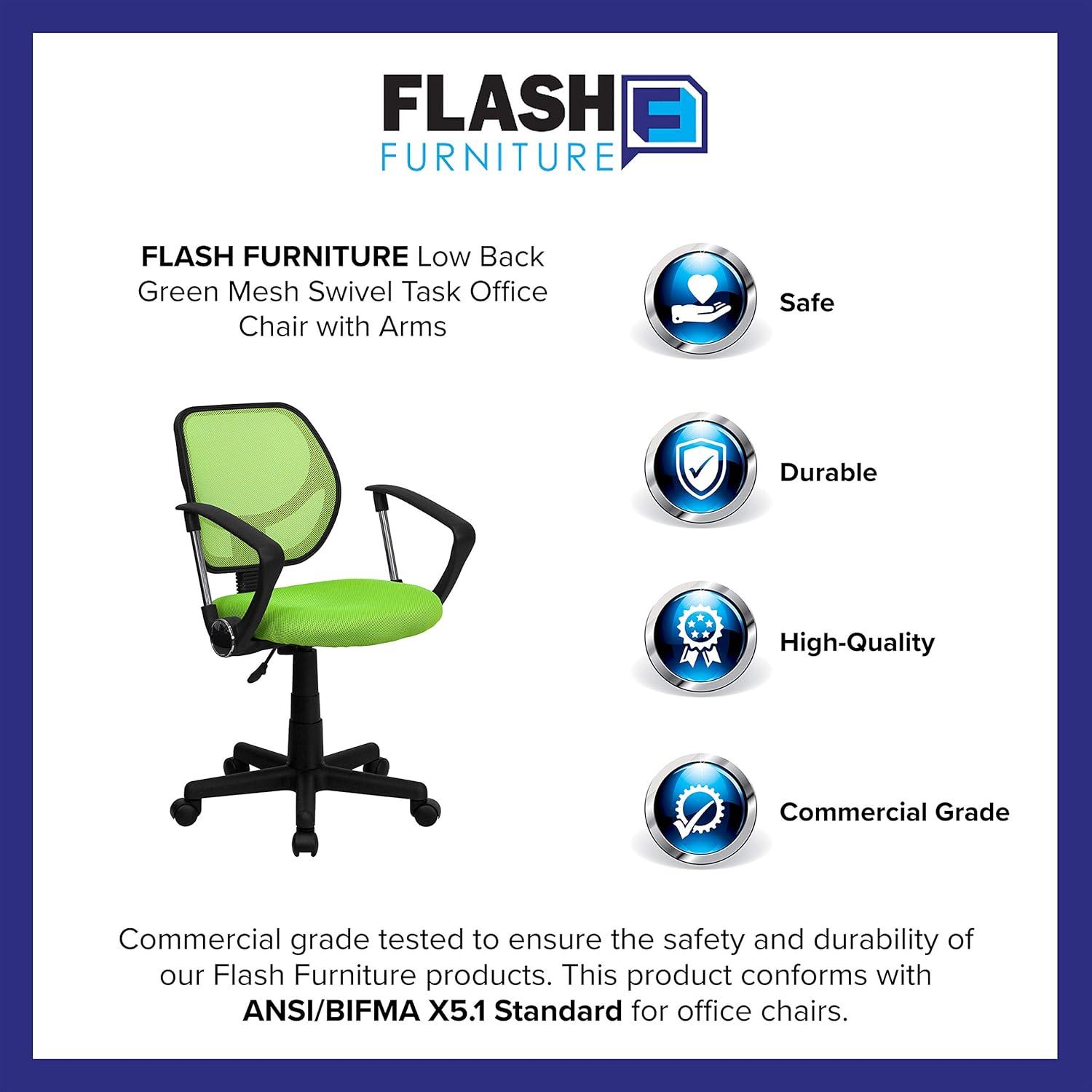 image:imageFlash Furniture Neri Low Back Black Mesh Swivel Task Office Chair with Curved Square Back and ArmsGreen