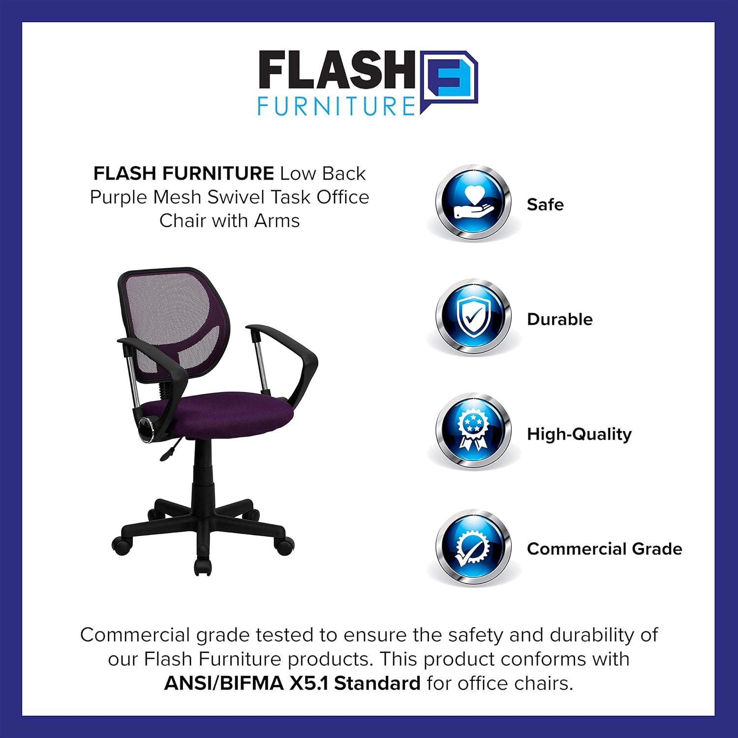 image:imageFlash Furniture Neri Low Back Black Mesh Swivel Task Office Chair with Curved Square Back and ArmsPurple
