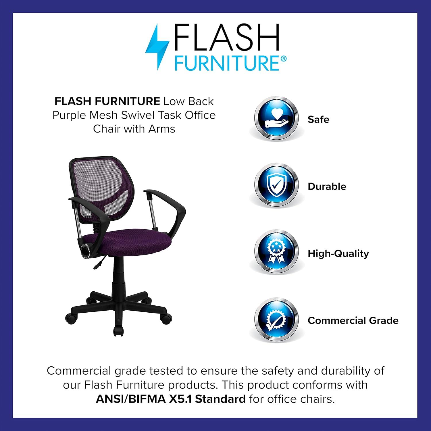 image:imageFlash Furniture Neri Low Back Black Mesh Swivel Task Office Chair with Curved Square Back and ArmsPurple