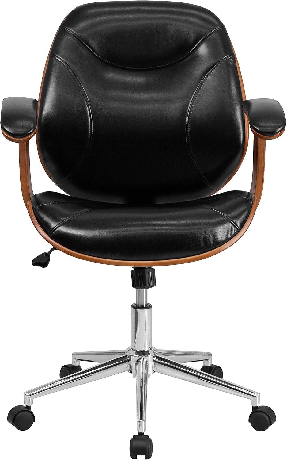 image:imageFlash Furniture Tansia MidBack Black LeatherSoft Executive Ergonomic Wood Swivel Office Chair with Arms