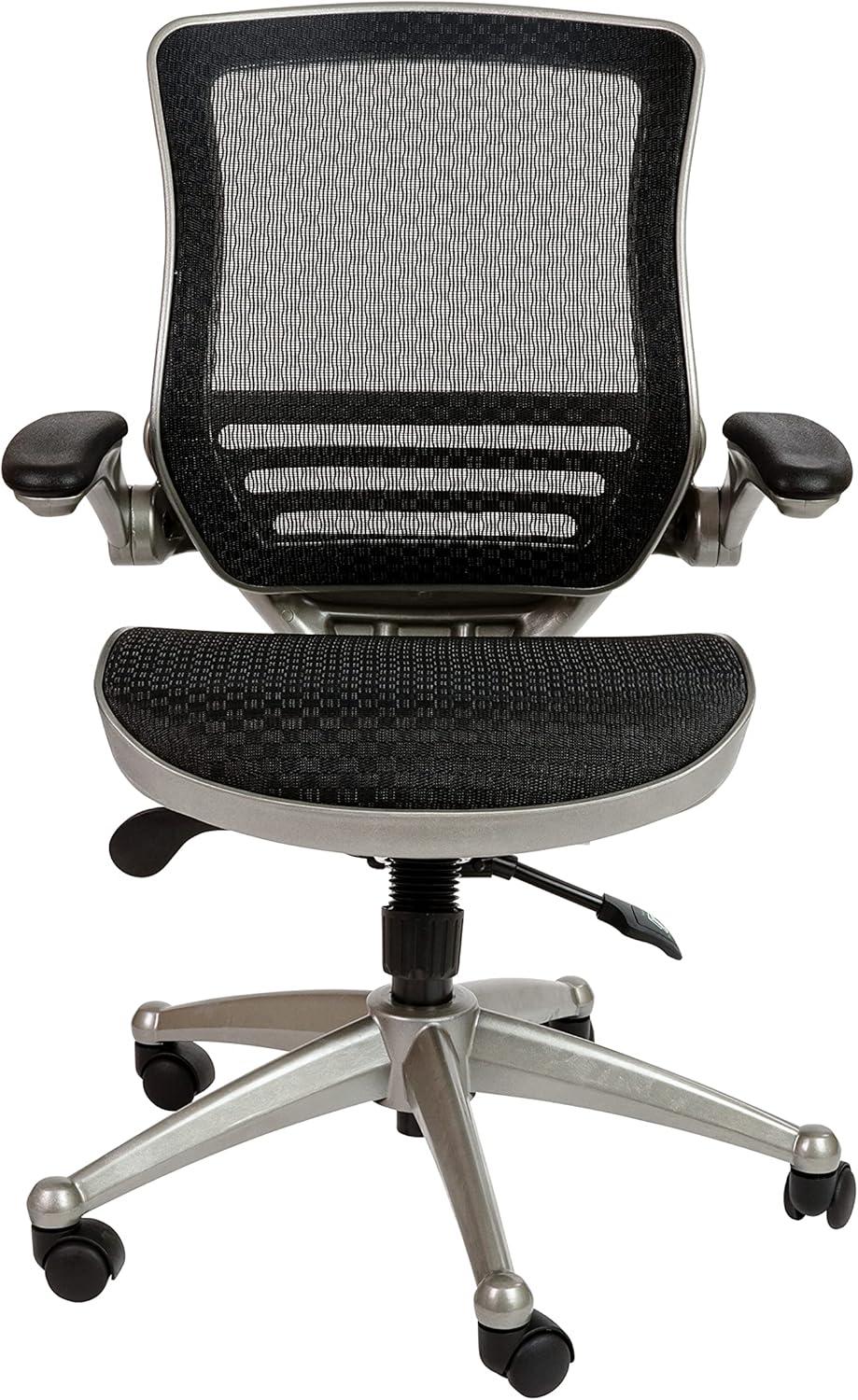 image:imageFlash Furniture Warfield MidBack Transparent Black Mesh Executive Swivel Office Chair with Graphite Silver Frame and FlipUp ArmsBlack MeshGraphite Silver Frame