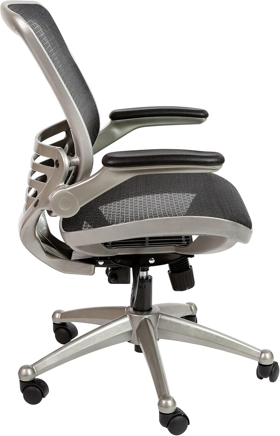 image:imageFlash Furniture Warfield MidBack Transparent Black Mesh Executive Swivel Office Chair with Graphite Silver Frame and FlipUp ArmsBlack MeshGraphite Silver Frame