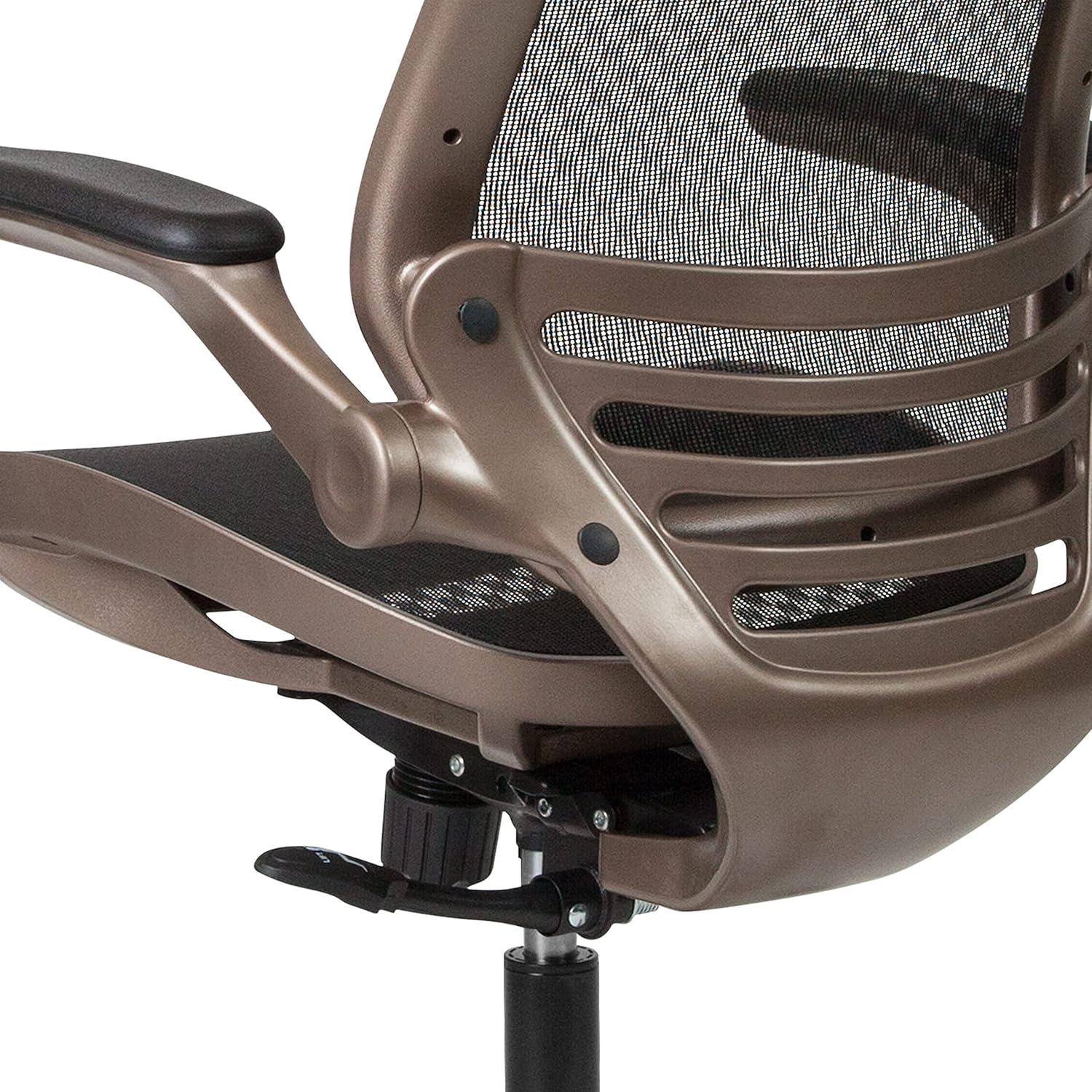image:imageFlash Furniture Warfield MidBack Transparent Black Mesh Executive Swivel Office Chair with Melrose Gold Frame and FlipUp Arms
