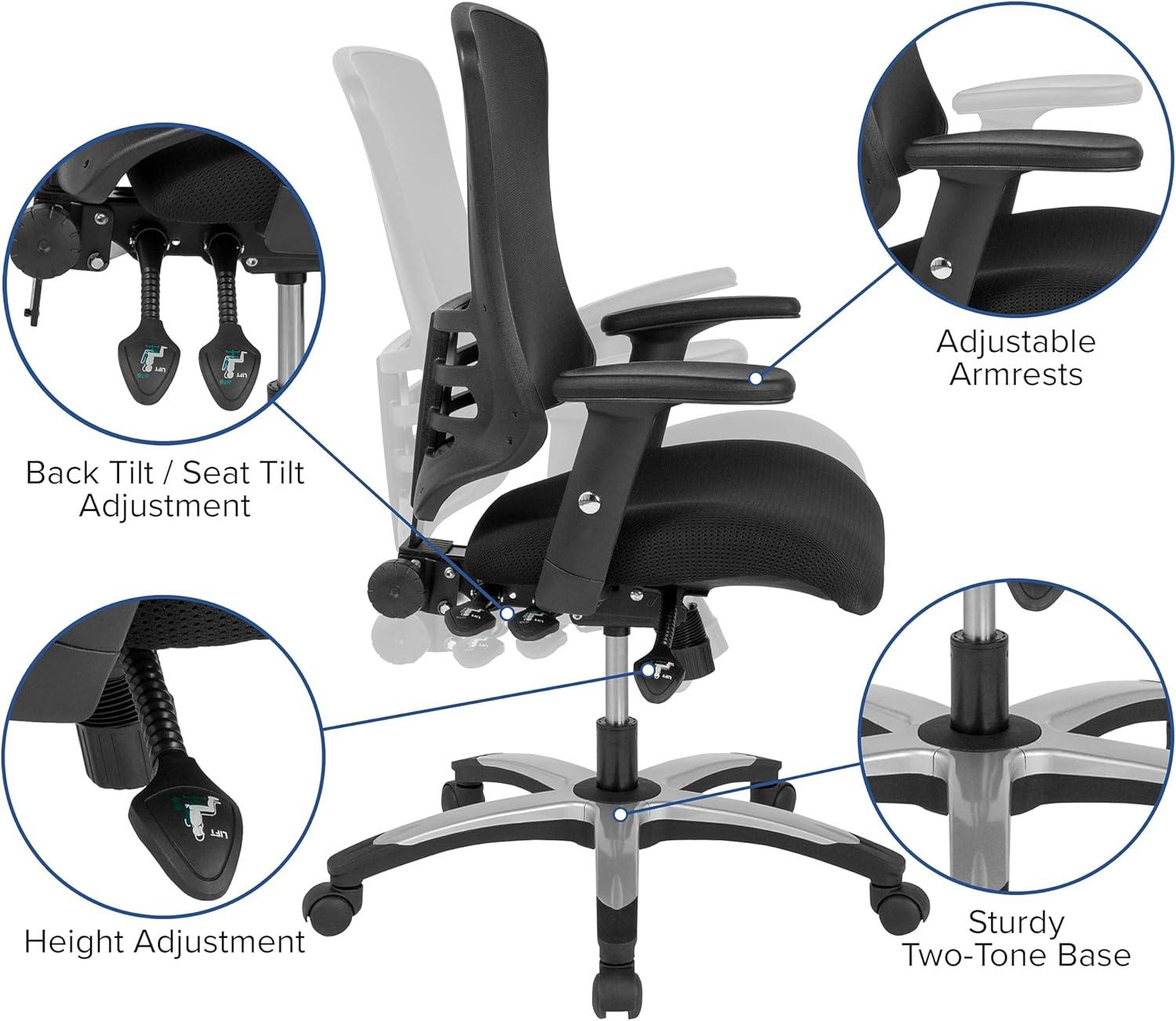 image:imageFlash Furniture Waylon High Back Black Mesh Multifunction Executive Swivel Ergonomic Office Chair with Molded Foam Seat and Adjustable ArmsBlack