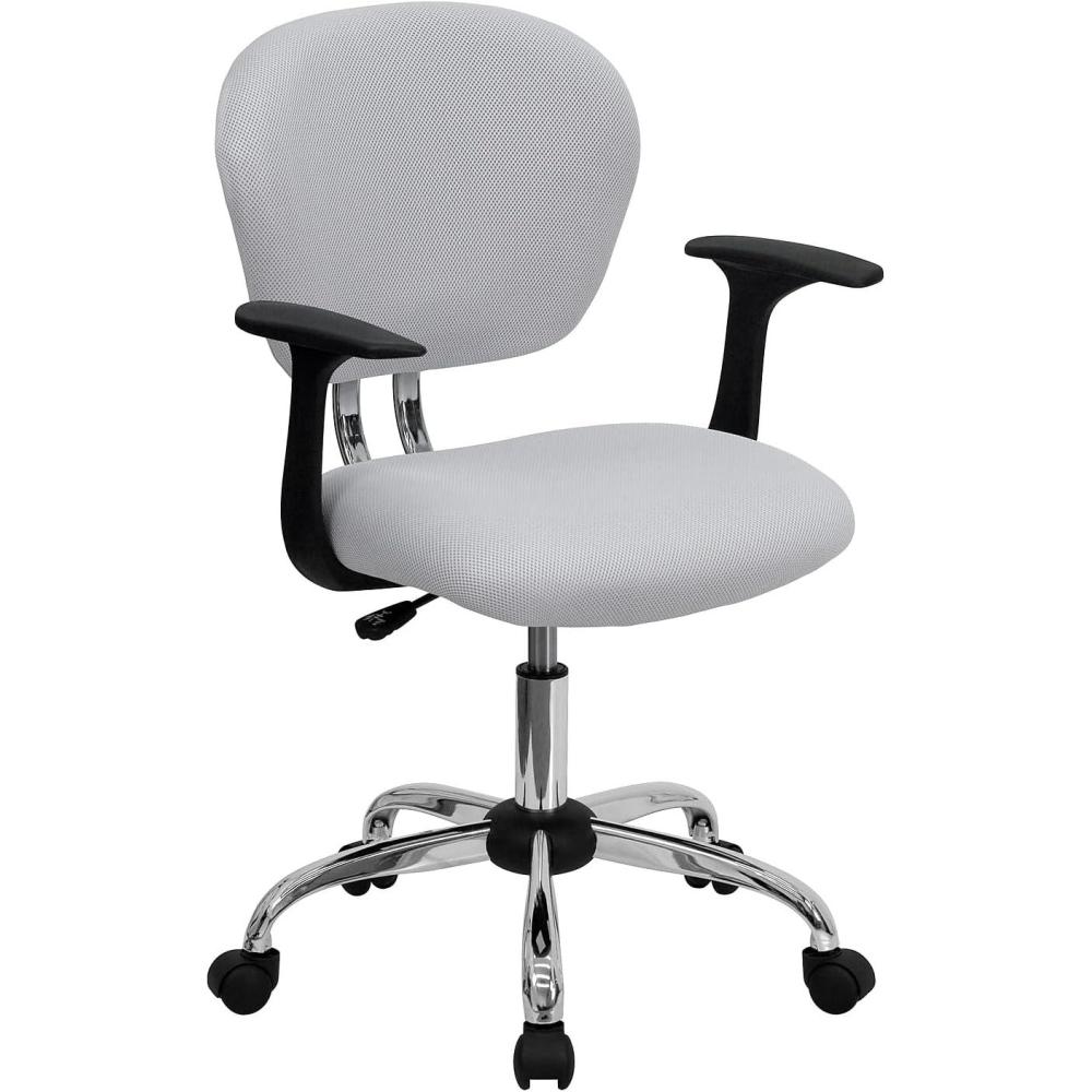 image:imageFlash Furniture Beverly MidBack Coffee Brown Mesh Padded Swivel Task Office Chair with Chrome Base and ArmsWhite