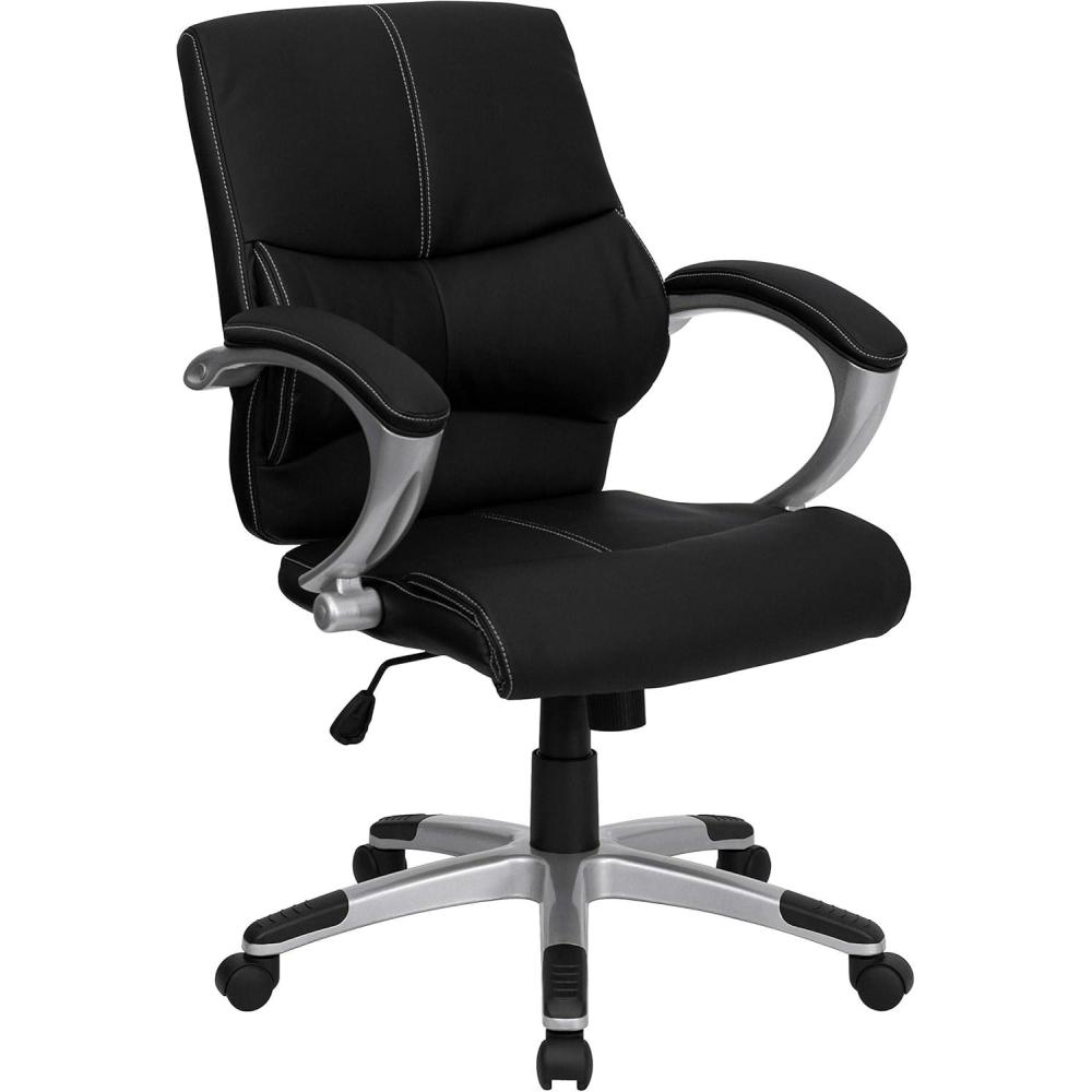 image:imageFlash Furniture Bodie MidBack Black LeatherSoft Contemporary Swivel Managers Office Chair with Arms