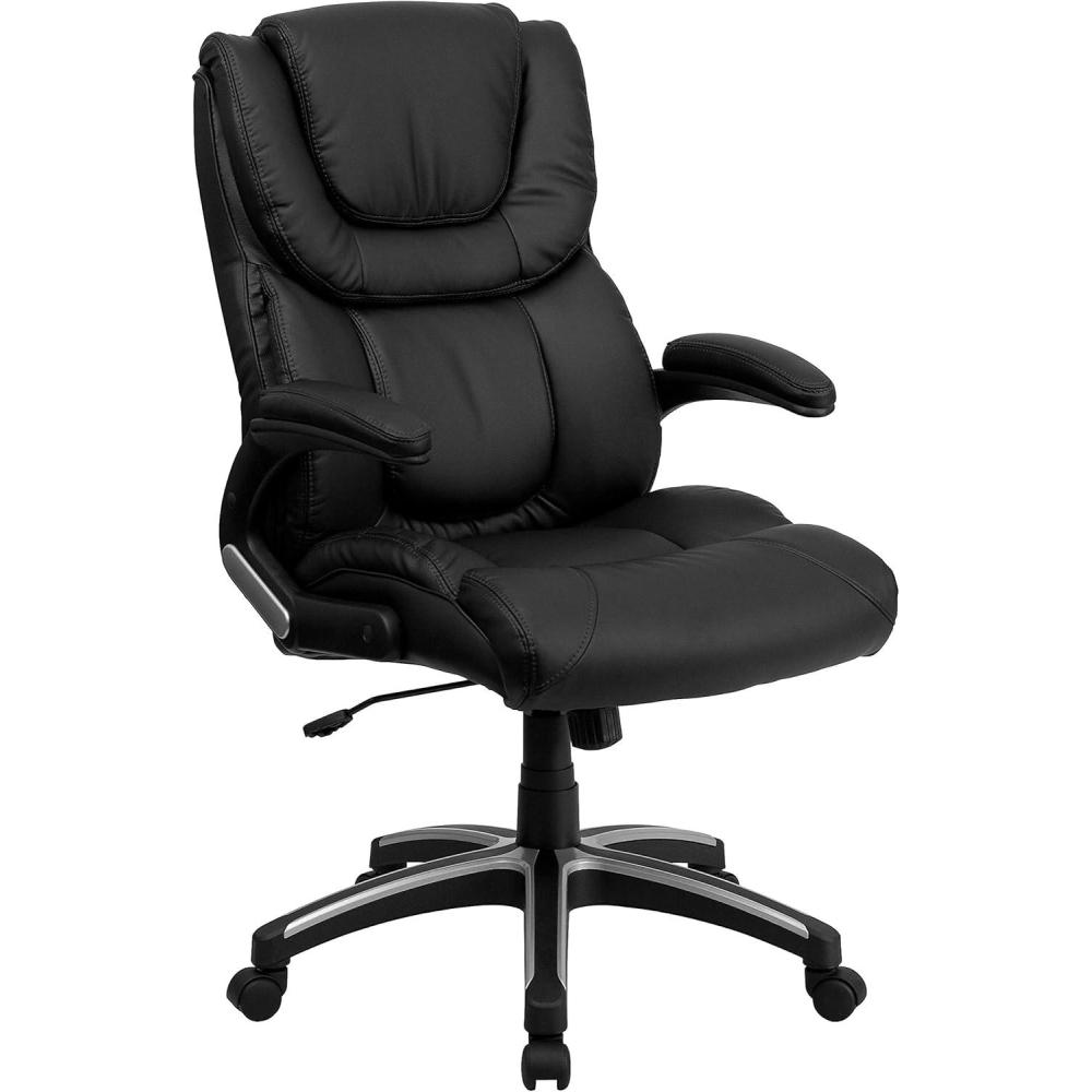image:imageFlash Furniture Hansel High Back Black LeatherSoft Executive Swivel Office Chair with Double Layered Headrest and Open Arms