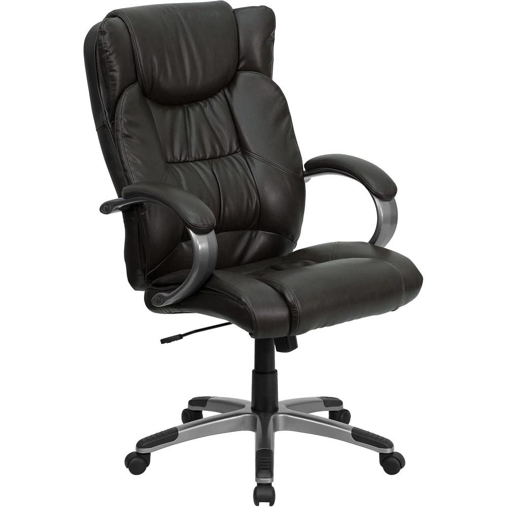 image:imageFlash Furniture Hansel High Back Espresso Brown LeatherSoft Executive Swivel Office Chair with Titanium Nylon Base and Loop ArmsEspresso Brown