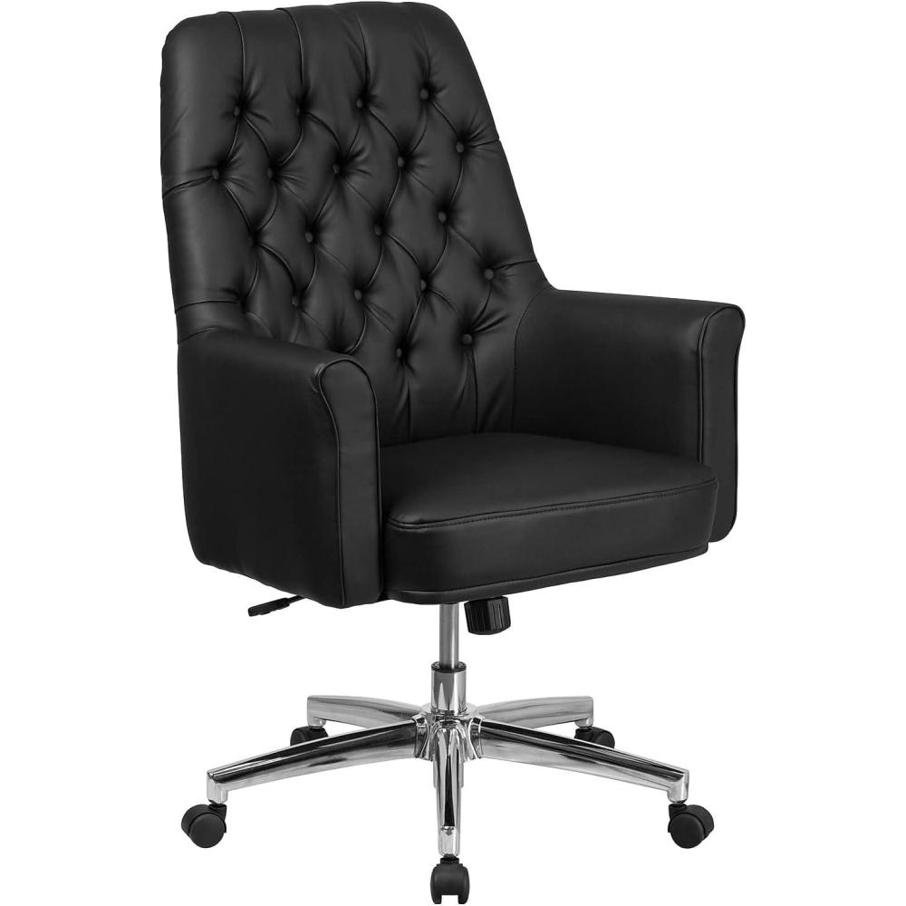 image:imageFlash Furniture Hansel MidBack Traditional Tufted Black LeatherSoft Executive Swivel Office Chair with ArmsBlack