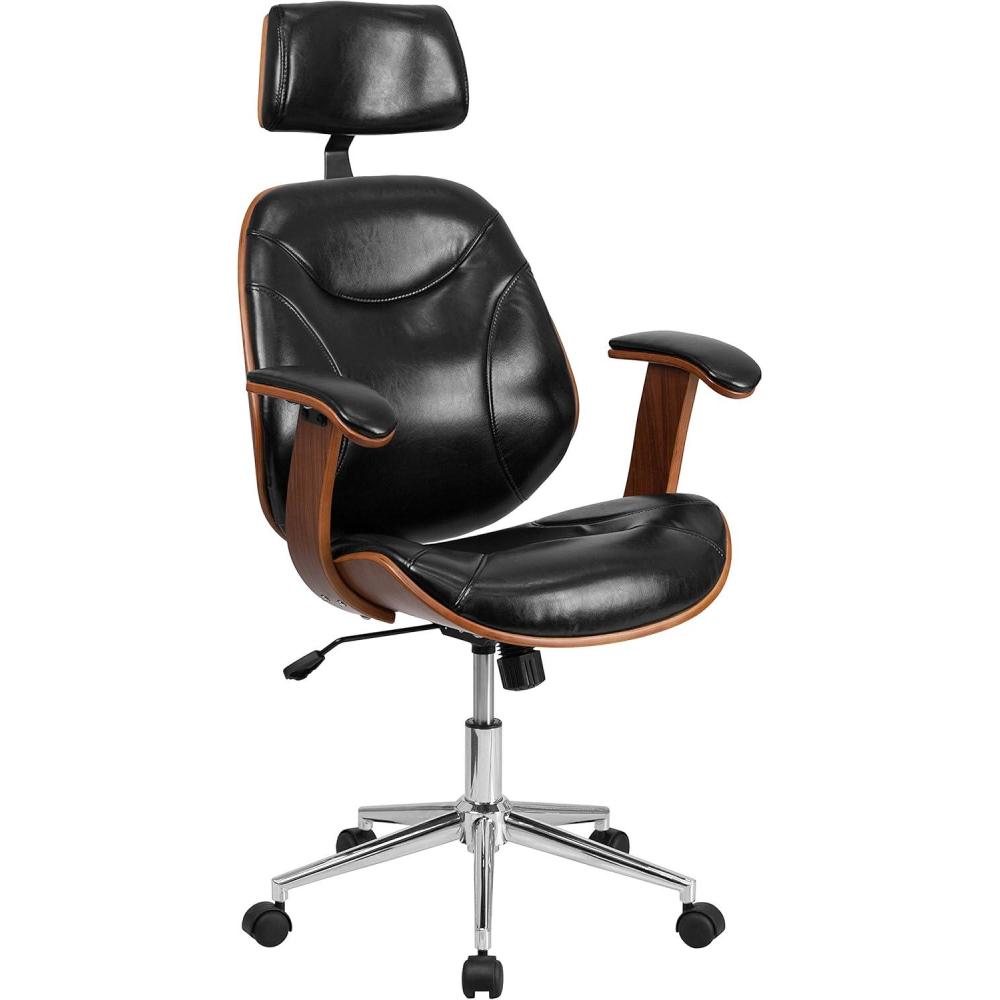 image:imageFlash Furniture High Back Black LeatherSoft Executive Ergonomic Wood Swivel Office Chair with Arms