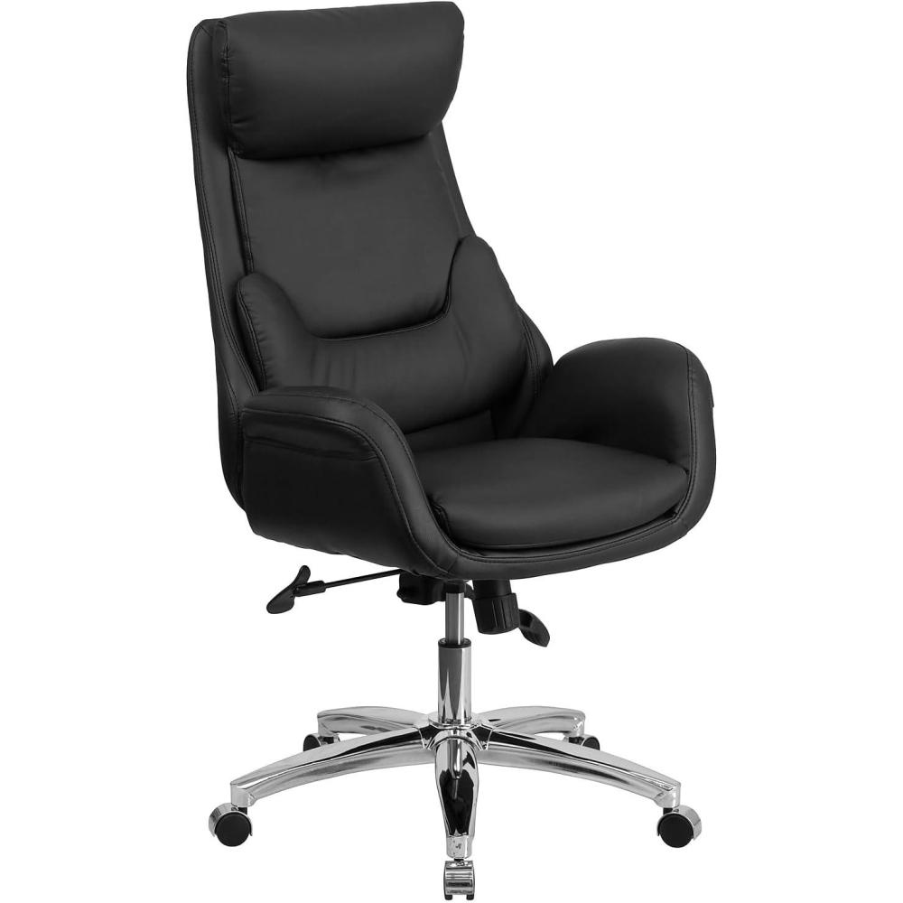 image:imageFlash Furniture High Back Black LeatherSoft Executive Swivel Office Chair with Lumbar Pillow and Arms