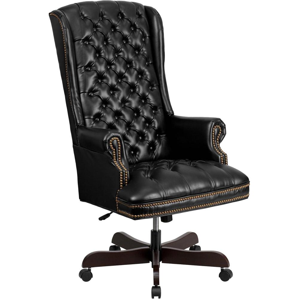 image:imageFlash Furniture High Back Traditional Fully Tufted Brown LeatherSoft Executive Swivel Ergonomic Office Chair with ArmsBlack