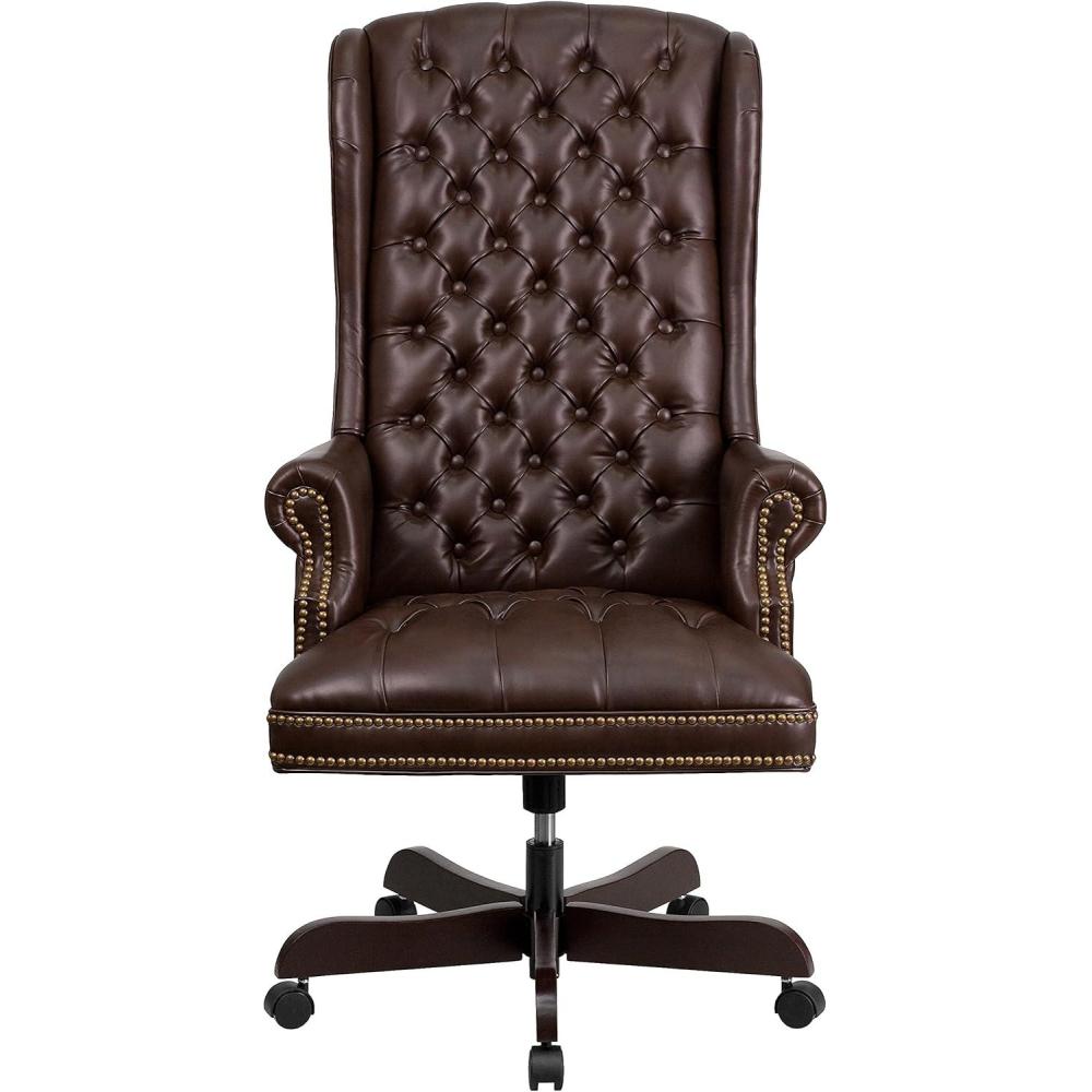 image:imageFlash Furniture High Back Traditional Fully Tufted Brown LeatherSoft Executive Swivel Ergonomic Office Chair with ArmsBrown