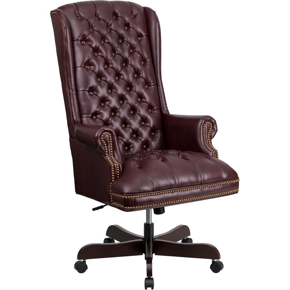image:imageFlash Furniture High Back Traditional Fully Tufted Brown LeatherSoft Executive Swivel Ergonomic Office Chair with ArmsBurgundy