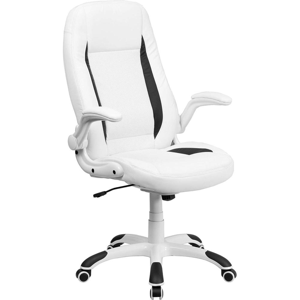 image:imageFlash Furniture High Back White LeatherSoft Executive Swivel Ergonomic Office Chair with FlipUp Arms