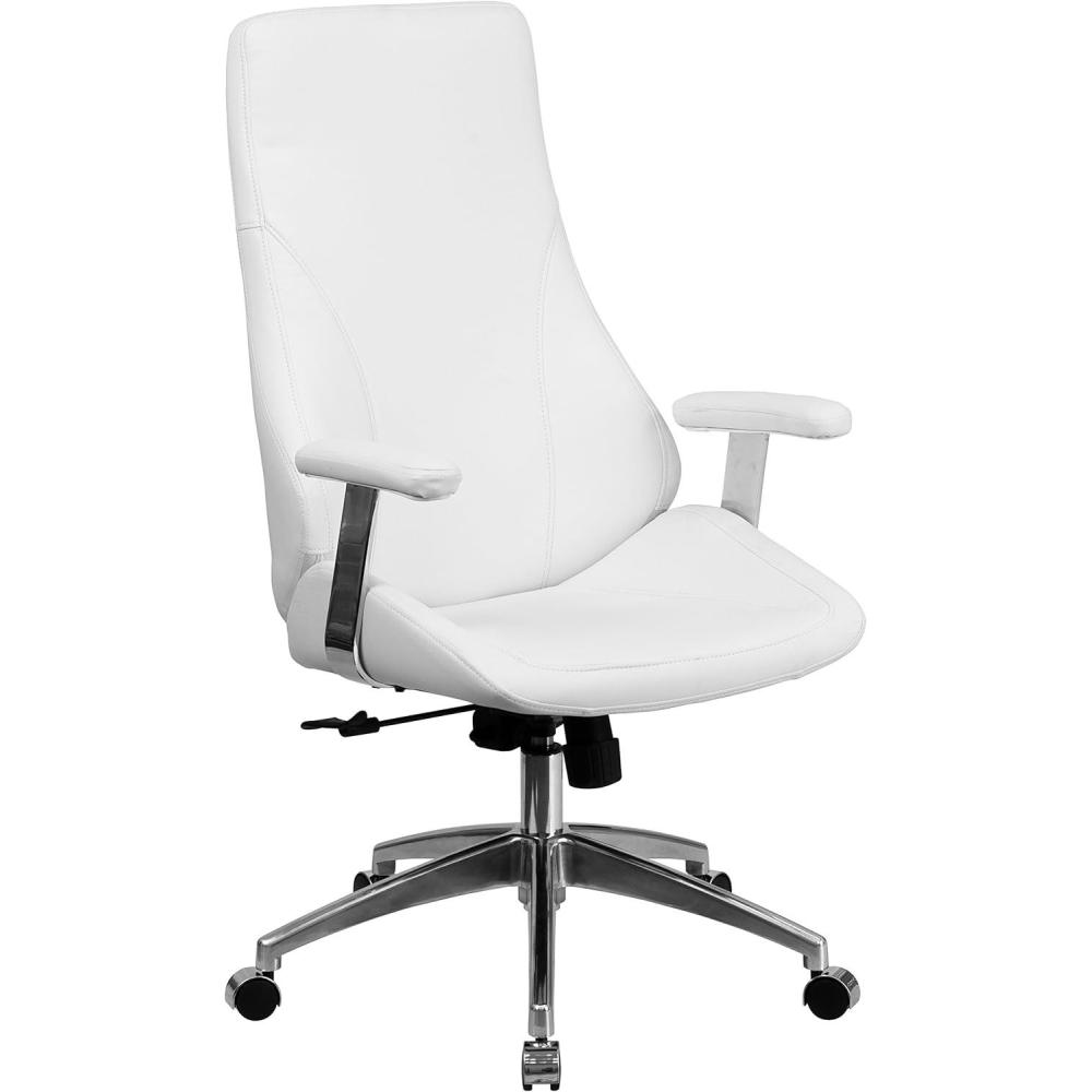 image:imageFlash Furniture High Back White LeatherSoft Smooth Upholstered Executive Swivel Office Chair with Arms