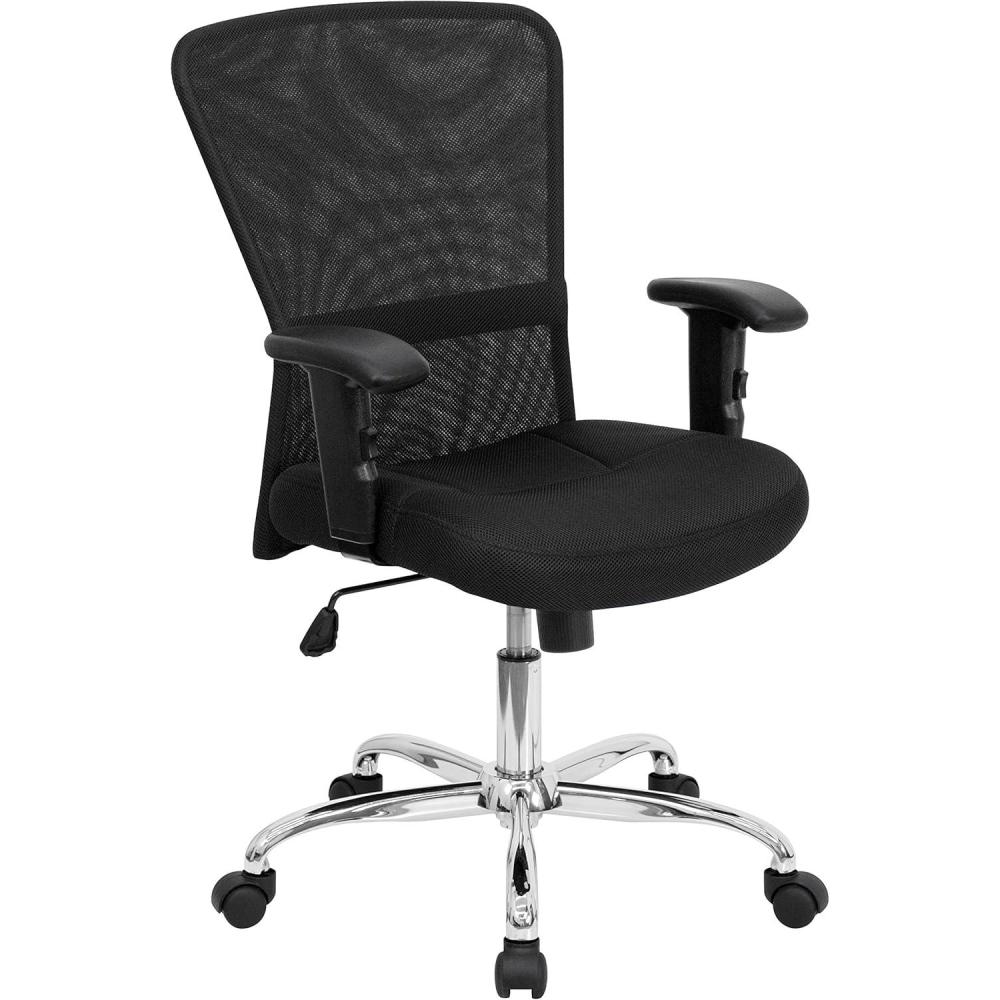image:imageFlash Furniture Jasmine MidBack Black Mesh Contemporary Swivel Task Office Chair with Chrome Base and Adjustable ArmsBlack