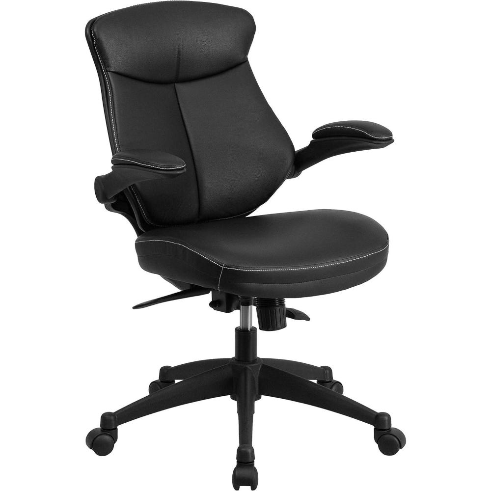 image:imageFlash Furniture Kale MidBack Black LeatherSoft Executive Swivel Ergonomic Office Chair with Back Angle Adjustment and FlipUp Arms