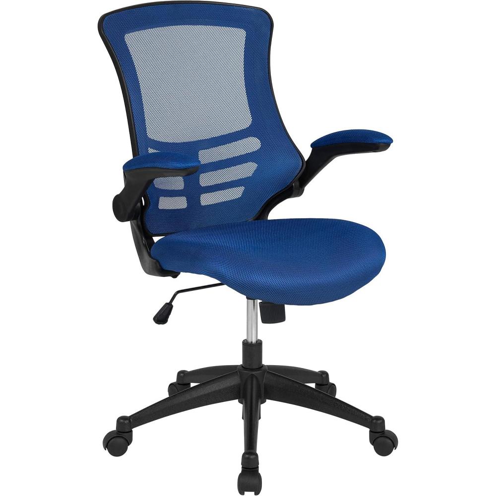 image:imageFlash Furniture Kelista MidBack Swivel Office Chair with Adjustable Seat Height Ergonomic Mesh Desk Chair with LeatherSoft Seat BlackBlue Mesh