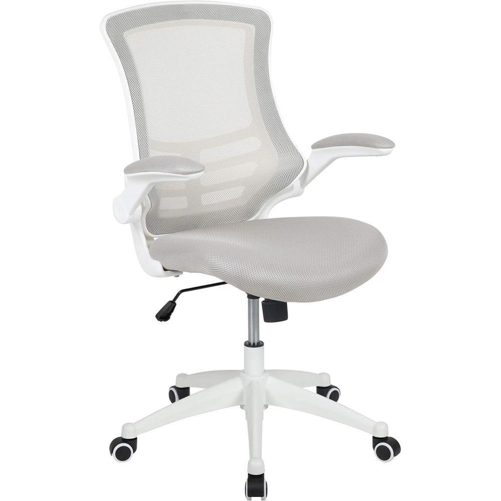 image:imageFlash Furniture Kelista MidBack Swivel Office Chair with Adjustable Seat Height Ergonomic Mesh Desk Chair with LeatherSoft Seat BlackLight Gray MeshWhite Frame