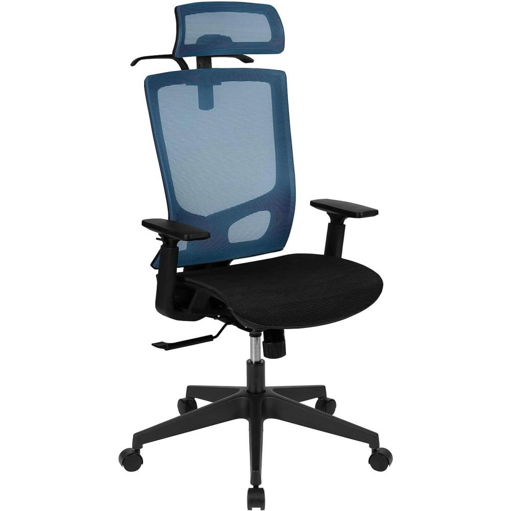 image:imageFlash Furniture Layla Ergonomic Mesh Office Chair with SynchroTilt Pivot Adjustable Headrest Lumbar Support Coat Hanger and Adjustable Arms in BlueBlack