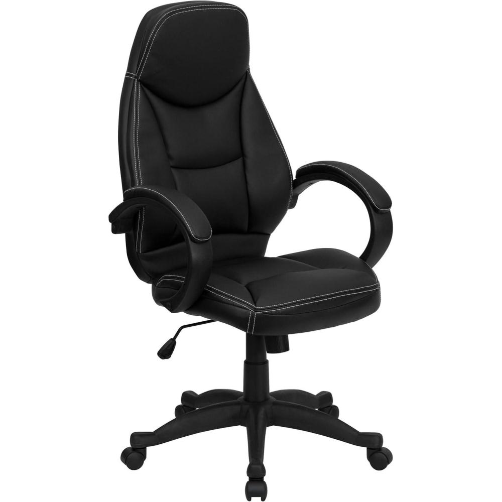 image:imageFlash Furniture Leonard High Back Black LeatherSoft Contemporary Executive Swivel Ergonomic Office Chair with Curved Back and Loop Arms