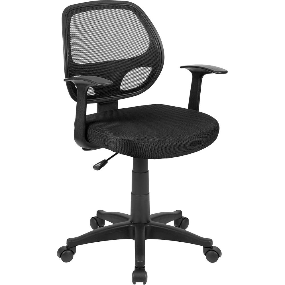 image:imageFlash Furniture Mallard MidBack Swivel Mesh Office Chair with Padded Seat and TArms HeightAdjustable Ergonomic Padded Office Desk Chair BlackBlack