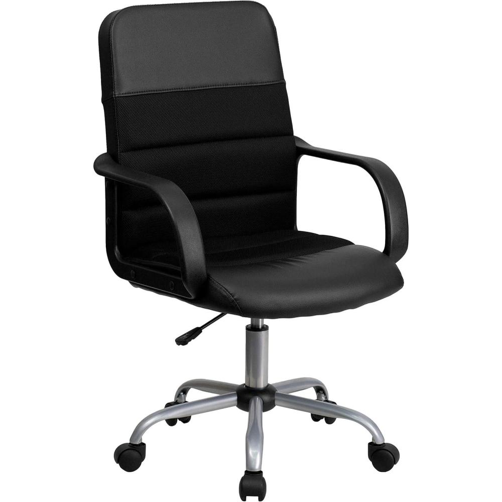 image:imageFlash Furniture Manor MidBack Swivel LeatherSoft Desk Chair with Headrest and Padded Arms Adjustable Height Padded Ergonomic Office Chair BlackBlack