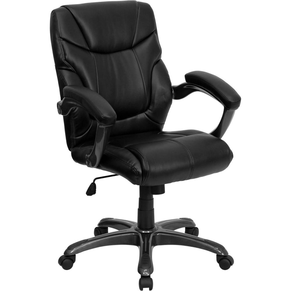 image:imageFlash Furniture Megan MidBack Black LeatherSoft Overstuffed Swivel Task Ergonomic Office Chair with Arms