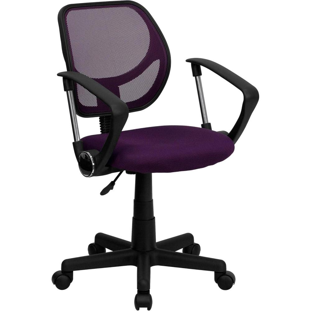 image:imageFlash Furniture Neri Low Back Black Mesh Swivel Task Office Chair with Curved Square Back and ArmsPurple