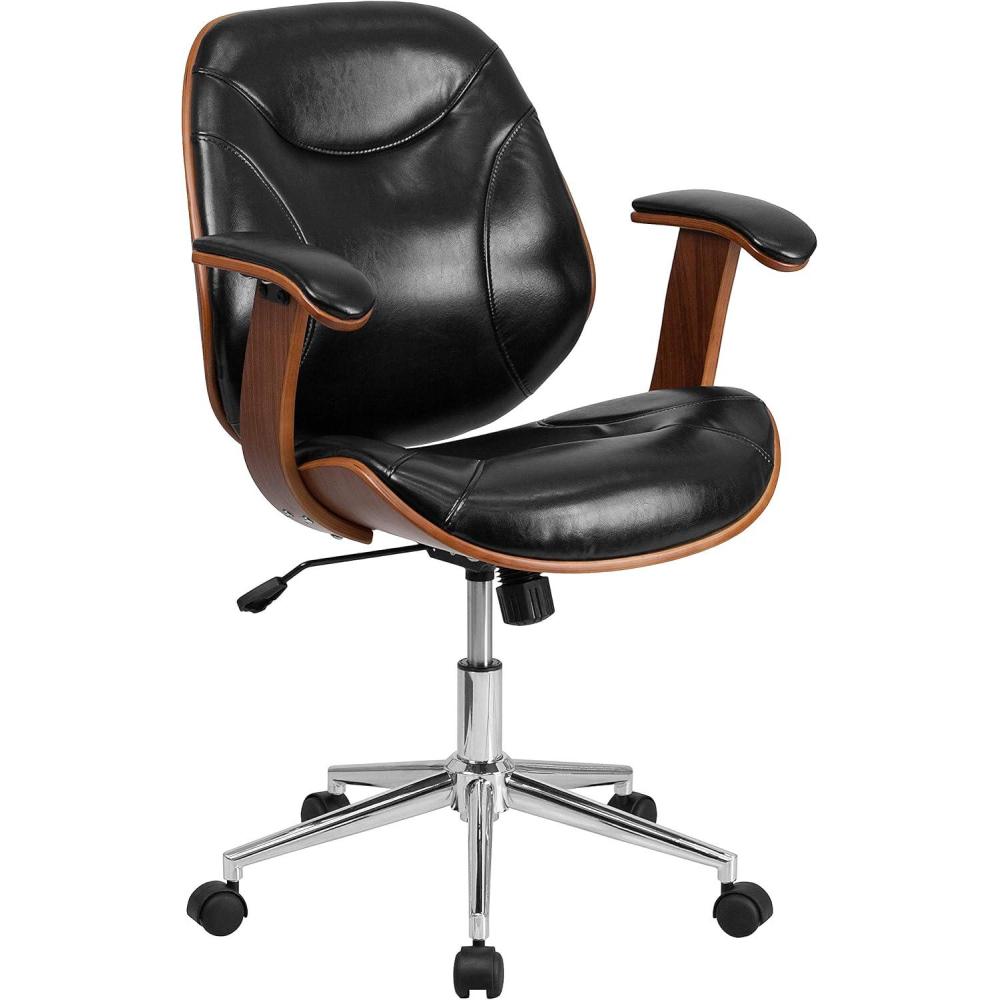 image:imageFlash Furniture Tansia MidBack Black LeatherSoft Executive Ergonomic Wood Swivel Office Chair with Arms