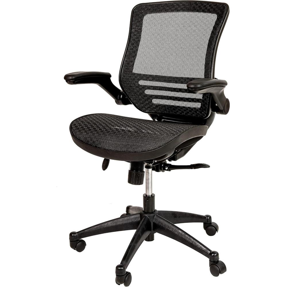 image:imageFlash Furniture Warfield MidBack Transparent Black Mesh Executive Swivel Office Chair with Graphite Silver Frame and FlipUp ArmsBlack MeshBlack Frame