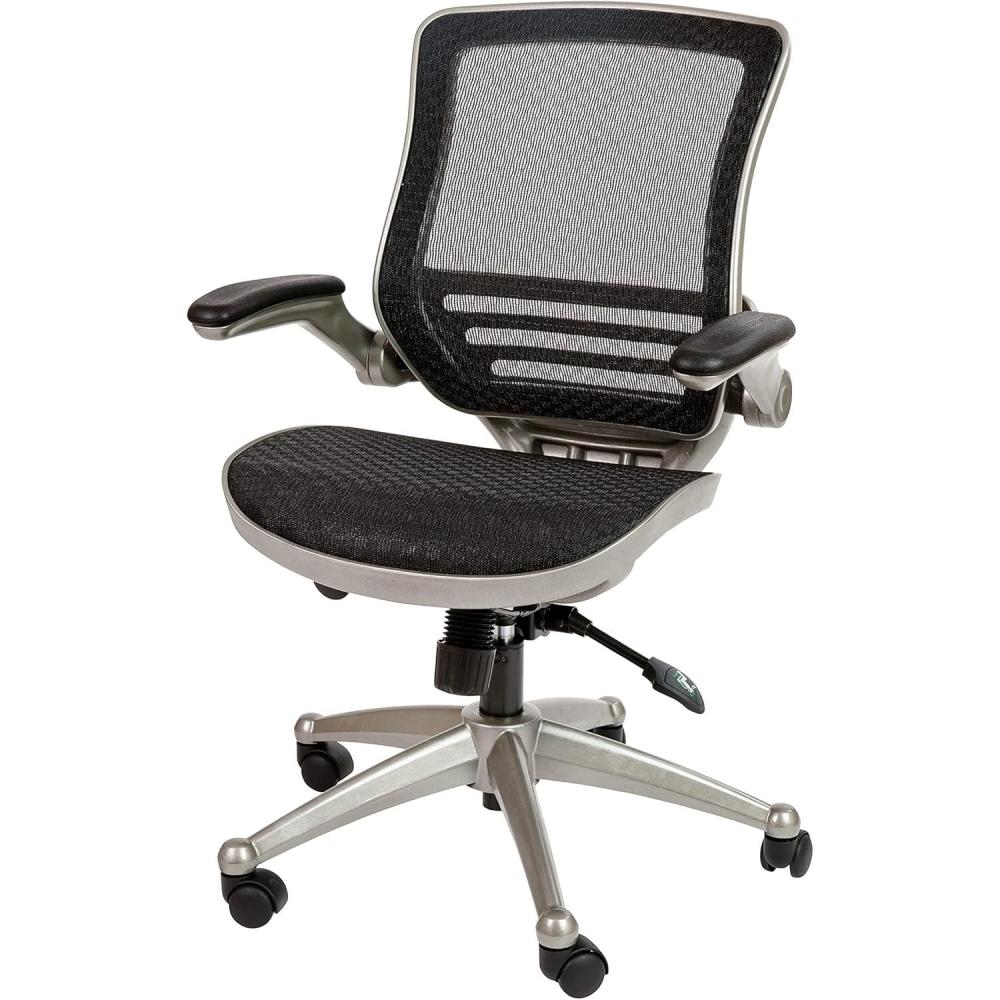 image:imageFlash Furniture Warfield MidBack Transparent Black Mesh Executive Swivel Office Chair with Graphite Silver Frame and FlipUp ArmsBlack MeshGraphite Silver Frame