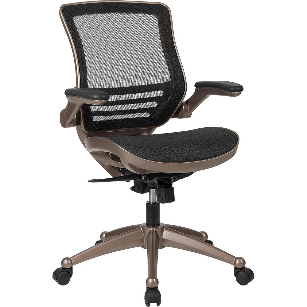 image:imageFlash Furniture Warfield MidBack Transparent Black Mesh Executive Swivel Office Chair with Melrose Gold Frame and FlipUp Arms
