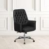 Flash Furniture Hansel Mid-Back Traditional Tufted White LeatherSoft Executive Swivel Office Chair with Arms(Black)