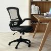 Flash Furniture Kelista Mid-Back Swivel Office Chair with Adjustable Seat Height, Ergonomic Mesh Desk Chair with LeatherSoft Seat, Black(Black Leathersoft/Mesh)