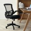 Flash Furniture Kelista Mid-Back Swivel Office Chair with Adjustable Seat Height, Ergonomic Mesh Desk Chair with LeatherSoft Seat, Black(Black Mesh)