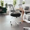 Flash Furniture Kelista Mid-Back Swivel Office Chair with Adjustable Seat Height, Ergonomic Mesh Desk Chair with LeatherSoft Seat, Black(Black Mesh/White Frame)