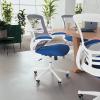 Flash Furniture Kelista Mid-Back Swivel Office Chair with Adjustable Seat Height, Ergonomic Mesh Desk Chair with LeatherSoft Seat, Black(Blue Mesh/White Frame)