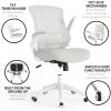 Flash Furniture Kelista Mid-Back Swivel Office Chair with Adjustable Seat Height, Ergonomic Mesh Desk Chair with LeatherSoft Seat, Black(Light Gray Mesh/White Frame)