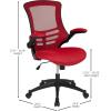 Flash Furniture Kelista Mid-Back Swivel Office Chair with Adjustable Seat Height, Ergonomic Mesh Desk Chair with LeatherSoft Seat, Black(Red Mesh)