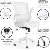 Flash Furniture Kelista Mid-Back Swivel Office Chair with Adjustable Seat Height, Ergonomic Mesh Desk Chair with LeatherSoft Seat, Black(White Mesh/White Frame)