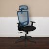 Flash Furniture Layla Ergonomic Mesh Office Chair with Synchro-Tilt, Pivot Adjustable Headrest, Lumbar Support, Coat Hanger and Adjustable Arms in Blue/Black