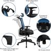 Flash Furniture Layla Ergonomic Mesh Office Chair with Synchro-Tilt, Pivot Adjustable Headrest, Lumbar Support, Coat Hanger and Adjustable Arms in Blue/Black