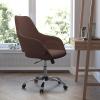 Flash Furniture Madrid Home and Office Upholstered Mid-Back Chair in White LeatherSoft(Brown Fabric)