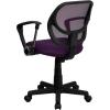 Flash Furniture Neri Low Back Black Mesh Swivel Task Office Chair with Curved Square Back and Arms(Purple)