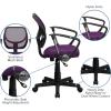 Flash Furniture Neri Low Back Black Mesh Swivel Task Office Chair with Curved Square Back and Arms(Purple)